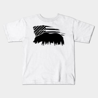 Grizzly Bear and American Flag Kids T-Shirt